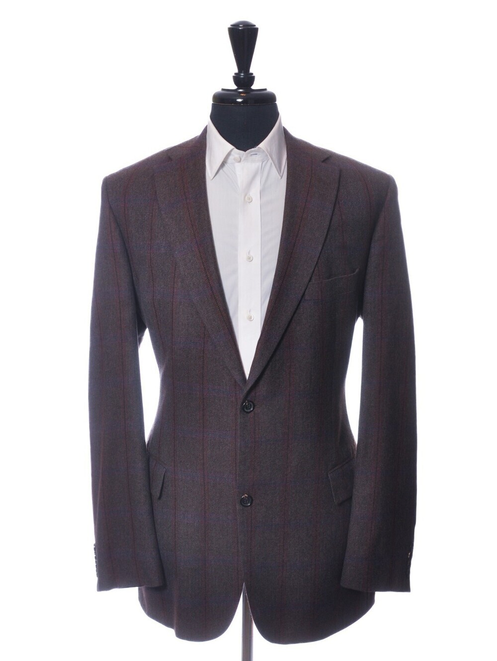 Hugo Boss Merlot on Brown Check Cashmere Paolini Blazer 46L 28892